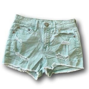 Aeropostale seafoam green high waist shorty destroyed denim